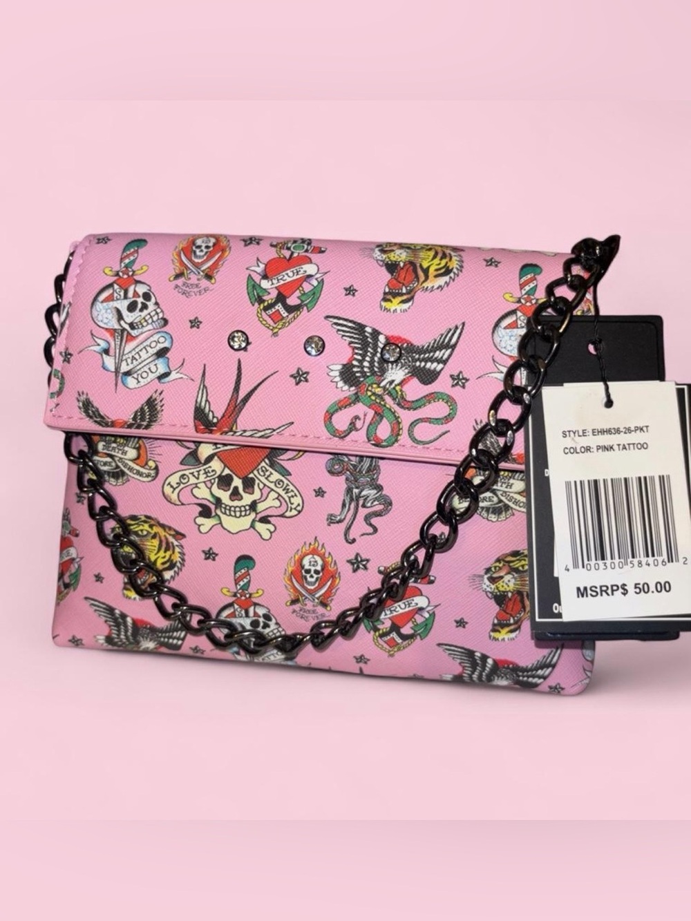 NWT Ed Hardy wristlet with chain